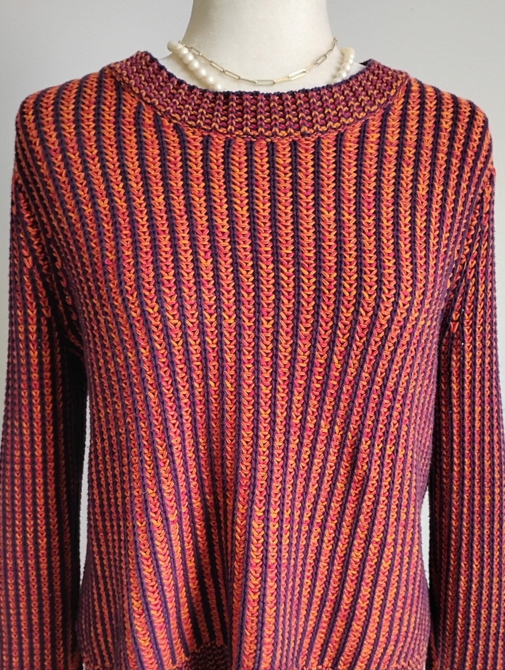 CAbi Melange Cotton Crewneck Sweater Stripe Orange Purple Colorful Size Small